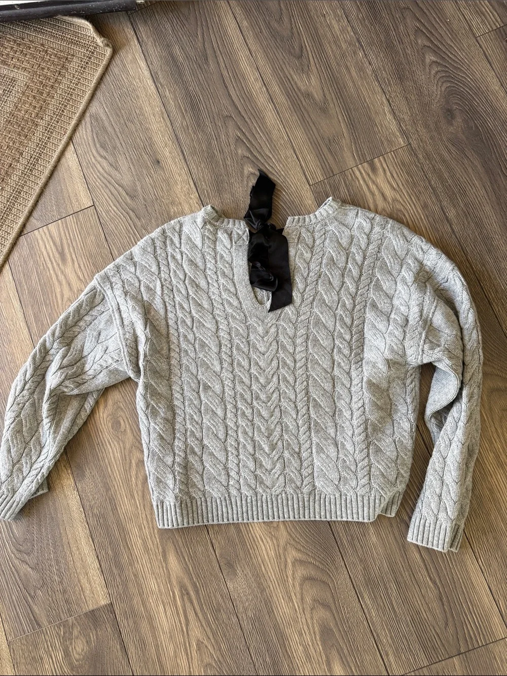 J.Crew Neutral grey Cable Knit Sweater - black back bow tie